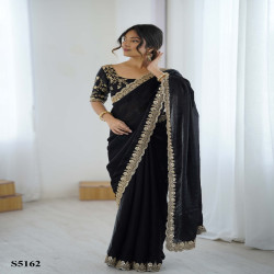 Luxury Fendy Satin Embroidered Designer Saree with Sequin Work
